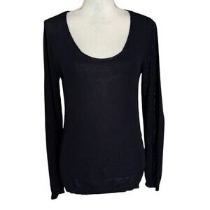 Sita Murt Size 40 US 8 Scoop Neck Knit Sweater Semi Sheer Navy Blue